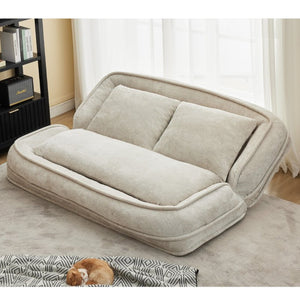 English Elm [new Chenille Floor Loveseat Sleeper with Adjustable Backrest for Two Adults and Pets Beige W1628P348795