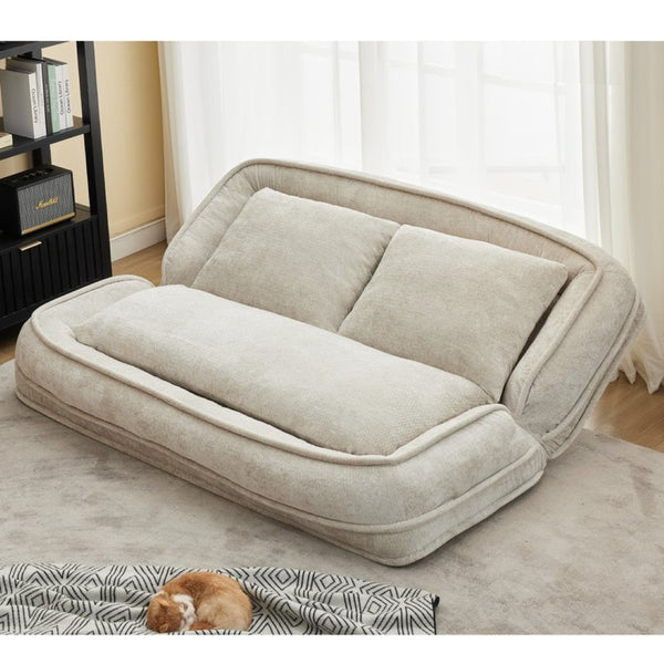 English Elm [new Chenille Floor Loveseat Sleeper with Adjustable Backrest for Two Adults and Pets Beige W1628P348795