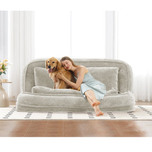 English Elm [new Chenille Floor Loveseat Sleeper with Adjustable Backrest for Two Adults and Pets Beige W1628P348795