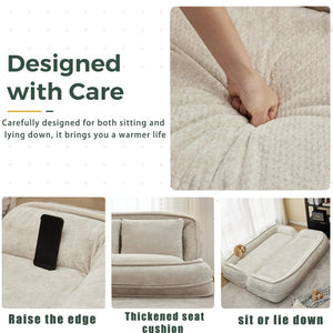 English Elm [new Chenille Floor Loveseat Sleeper with Adjustable Backrest for Two Adults and Pets Beige W1628P348795
