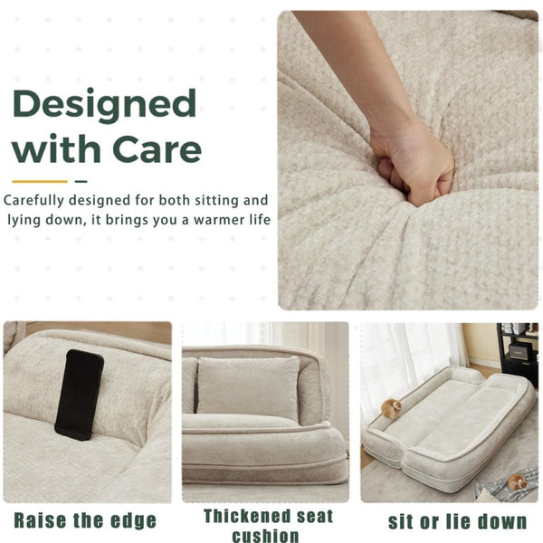 English Elm [new Chenille Floor Loveseat Sleeper with Adjustable Backrest for Two Adults and Pets Beige W1628P348795