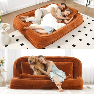 English Elm [new Chenille Floor Loveseat Sleeper with Adjustable Backrest for Two Adults and Pets Orange W1628P348796