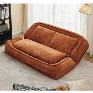 English Elm [new Chenille Floor Loveseat Sleeper with Adjustable Backrest for Two Adults and Pets Orange W1628P348796