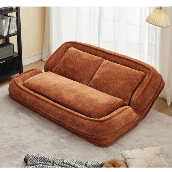 English Elm [new Chenille Floor Loveseat Sleeper with Adjustable Backrest for Two Adults and Pets Orange W1628P348796