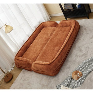 English Elm [new Chenille Floor Loveseat Sleeper with Adjustable Backrest for Two Adults and Pets Orange W1628P348796