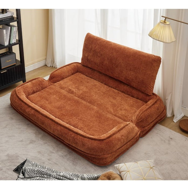 English Elm [new Chenille Floor Loveseat Sleeper with Adjustable Backrest for Two Adults and Pets Orange W1628P348796