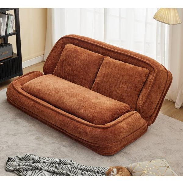 English Elm [new Chenille Floor Loveseat Sleeper with Adjustable Backrest for Two Adults and Pets Orange W1628P348796