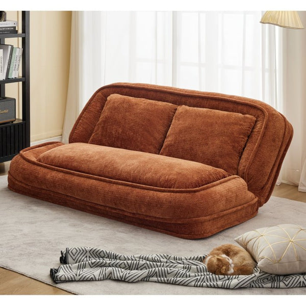 English Elm [new Chenille Floor Loveseat Sleeper with Adjustable Backrest for Two Adults and Pets Orange W1628P348796