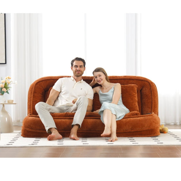 English Elm [new Chenille Floor Loveseat Sleeper with Adjustable Backrest for Two Adults and Pets Orange W1628P348796