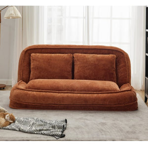 English Elm [new Chenille Floor Loveseat Sleeper with Adjustable Backrest for Two Adults and Pets Orange W1628P348796