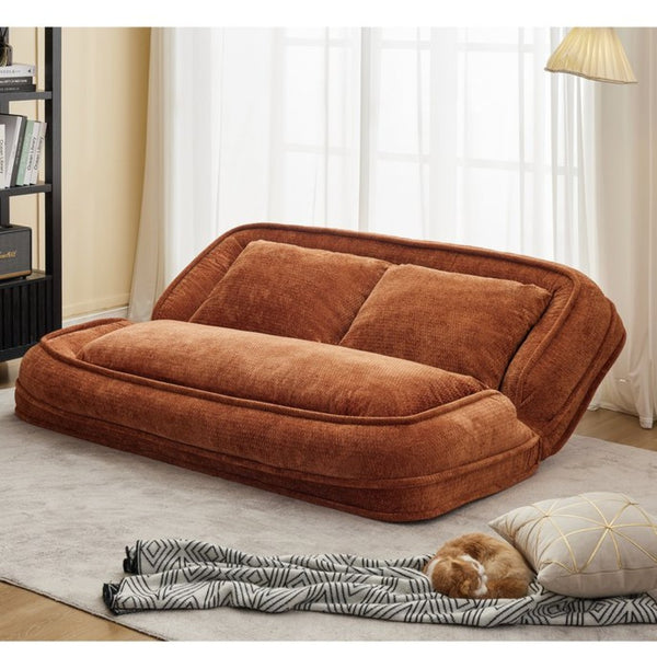 English Elm [new Chenille Floor Loveseat Sleeper with Adjustable Backrest for Two Adults and Pets Orange W1628P348796