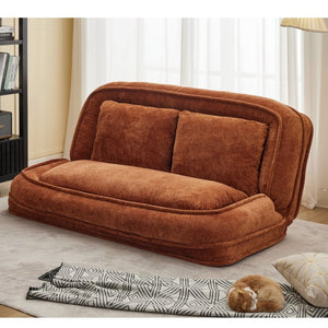 English Elm [new Chenille Floor Loveseat Sleeper with Adjustable Backrest for Two Adults and Pets Orange W1628P348796