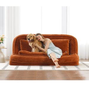 English Elm [new Chenille Floor Loveseat Sleeper with Adjustable Backrest for Two Adults and Pets Orange W1628P348796