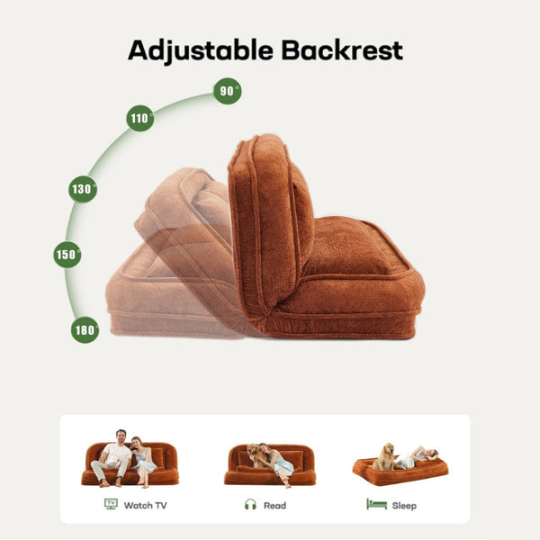 English Elm [new Chenille Floor Loveseat Sleeper with Adjustable Backrest for Two Adults and Pets Orange W1628P348796