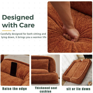 English Elm [new Chenille Floor Loveseat Sleeper with Adjustable Backrest for Two Adults and Pets Orange W1628P348796