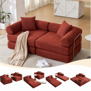 English Elm [new Arrived] Modular Corduroy Sofa Bed Four Sections Convertible Sleeper for Studio Apartments Red W1628P360499