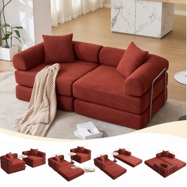 English Elm [new Arrived] Modular Corduroy Sofa Bed Four Sections Convertible Sleeper for Studio Apartments Red W1628P360499