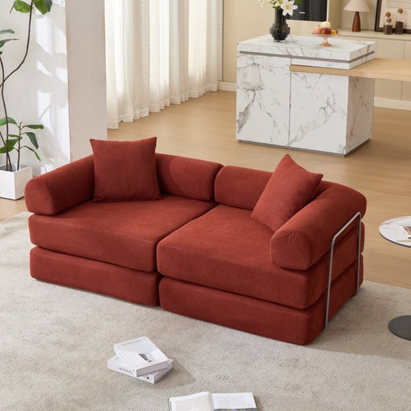 English Elm [new Arrived] Modular Corduroy Sofa Bed Four Sections Convertible Sleeper for Studio Apartments Red W1628P360499