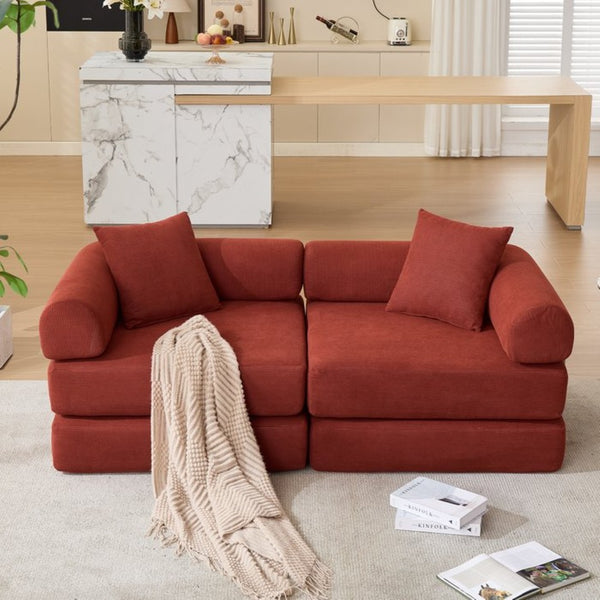 English Elm [new Arrived] Modular Corduroy Sofa Bed Four Sections Convertible Sleeper for Studio Apartments Red W1628P360499