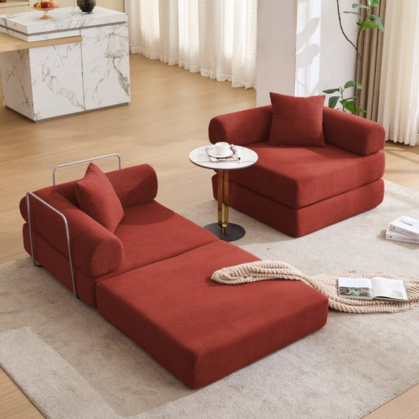English Elm [new Arrived] Modular Corduroy Sofa Bed Four Sections Convertible Sleeper for Studio Apartments Red W1628P360499