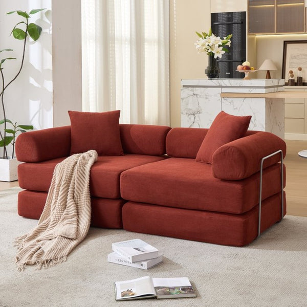 English Elm [new Arrived] Modular Corduroy Sofa Bed Four Sections Convertible Sleeper for Studio Apartments Red W1628P360499