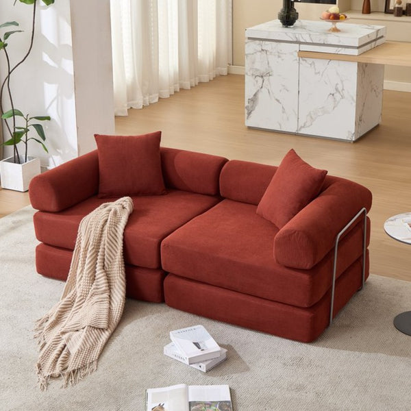English Elm [new Arrived] Modular Corduroy Sofa Bed Four Sections Convertible Sleeper for Studio Apartments Red W1628P360499
