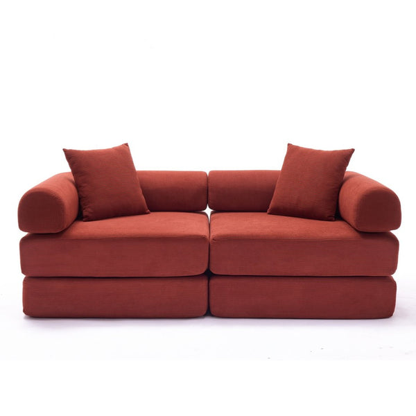 English Elm [new Arrived] Modular Corduroy Sofa Bed Four Sections Convertible Sleeper for Studio Apartments Red W1628P360499