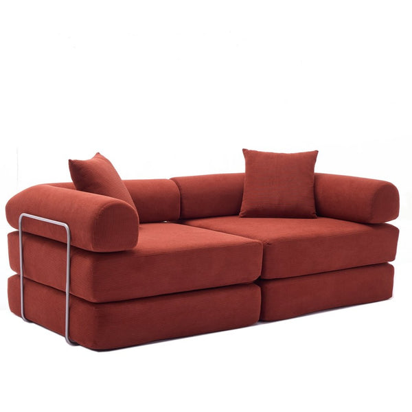 English Elm [new Arrived] Modular Corduroy Sofa Bed Four Sections Convertible Sleeper for Studio Apartments Red W1628P360499