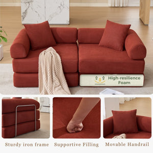 English Elm [new Arrived] Modular Corduroy Sofa Bed Four Sections Convertible Sleeper for Studio Apartments Red W1628P360499