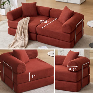 English Elm [new Arrived] Modular Corduroy Sofa Bed Four Sections Convertible Sleeper for Studio Apartments Red W1628P360499