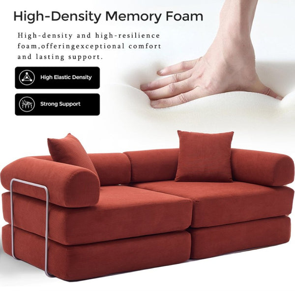 English Elm [new Arrived] Modular Corduroy Sofa Bed Four Sections Convertible Sleeper for Studio Apartments Red W1628P360499
