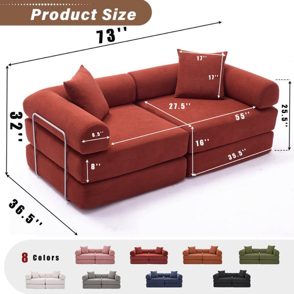 English Elm [new Arrived] Modular Corduroy Sofa Bed Four Sections Convertible Sleeper for Studio Apartments Red W1628P360499