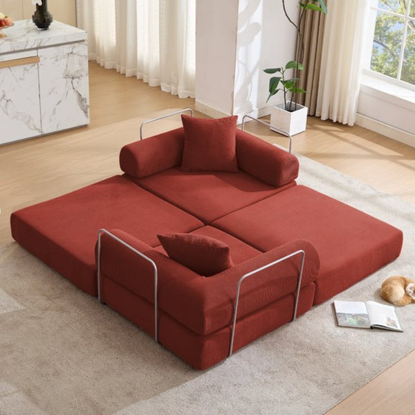 English Elm [new Arrived] Modular Corduroy Sofa Bed Four Sections Convertible Sleeper for Studio Apartments Red W1628P360499