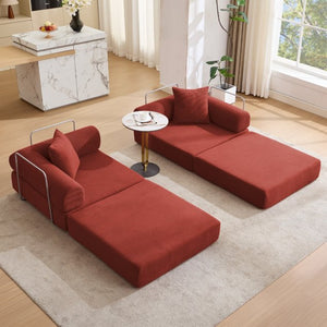 English Elm [new Arrived] Modular Corduroy Sofa Bed Four Sections Convertible Sleeper for Studio Apartments Red W1628P360499