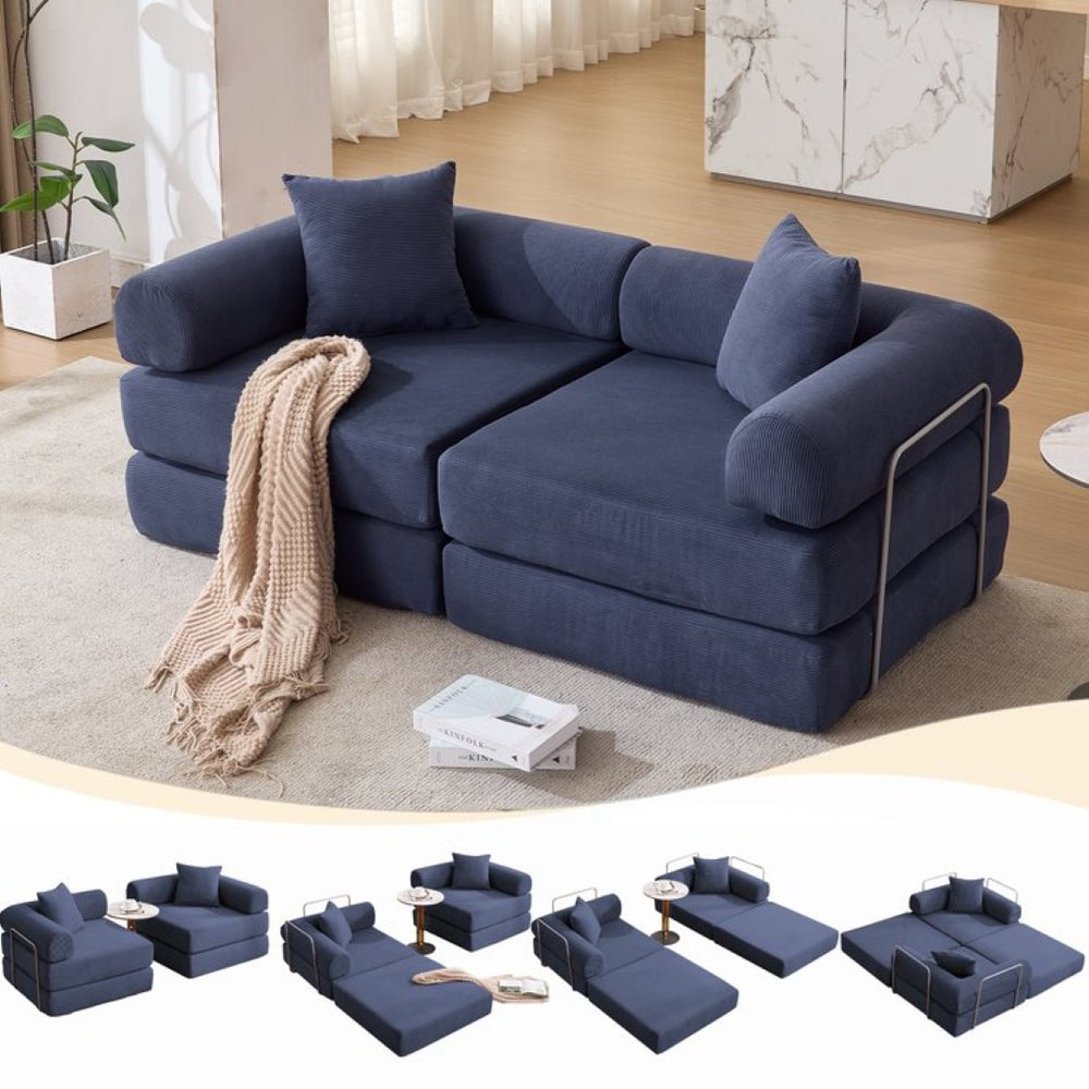 English Elm [new Arrived] Modular Corduroy Sofa Bed Four Sections Convertible Sleeper for Studio Apartments Blue W1628P360502