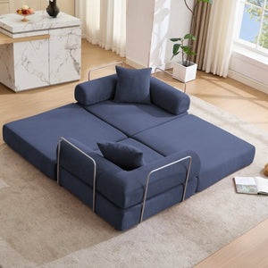 English Elm [new Arrived] Modular Corduroy Sofa Bed Four Sections Convertible Sleeper for Studio Apartments Blue W1628P360502