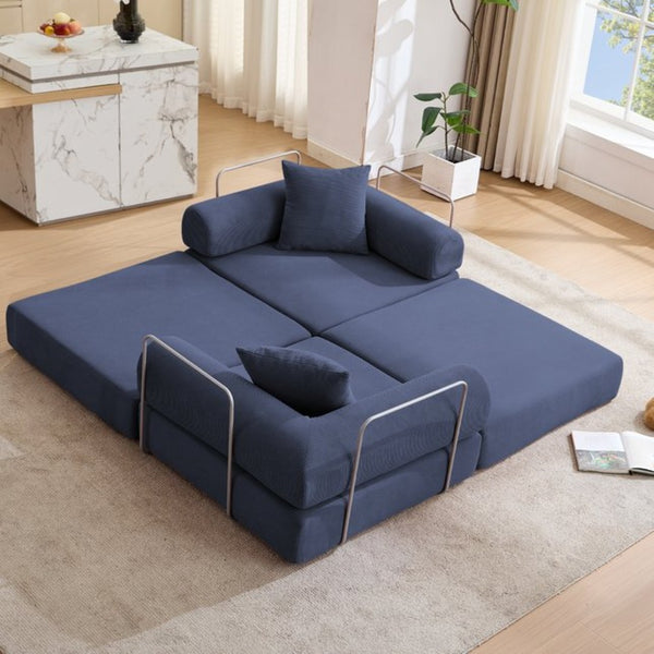 English Elm [new Arrived] Modular Corduroy Sofa Bed Four Sections Convertible Sleeper for Studio Apartments Blue W1628P360502