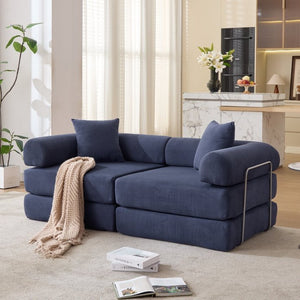 English Elm [new Arrived] Modular Corduroy Sofa Bed Four Sections Convertible Sleeper for Studio Apartments Blue W1628P360502