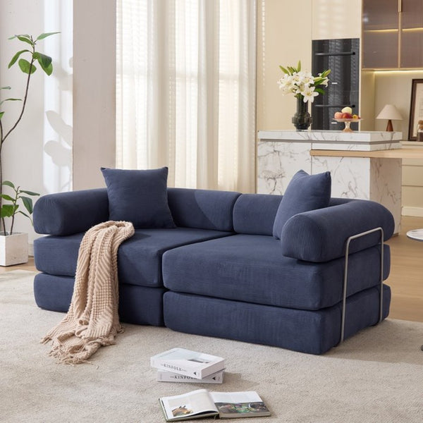 English Elm [new Arrived] Modular Corduroy Sofa Bed Four Sections Convertible Sleeper for Studio Apartments Blue W1628P360502