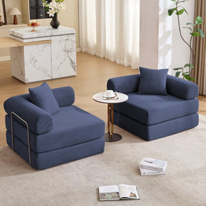 English Elm [new Arrived] Modular Corduroy Sofa Bed Four Sections Convertible Sleeper for Studio Apartments Blue W1628P360502