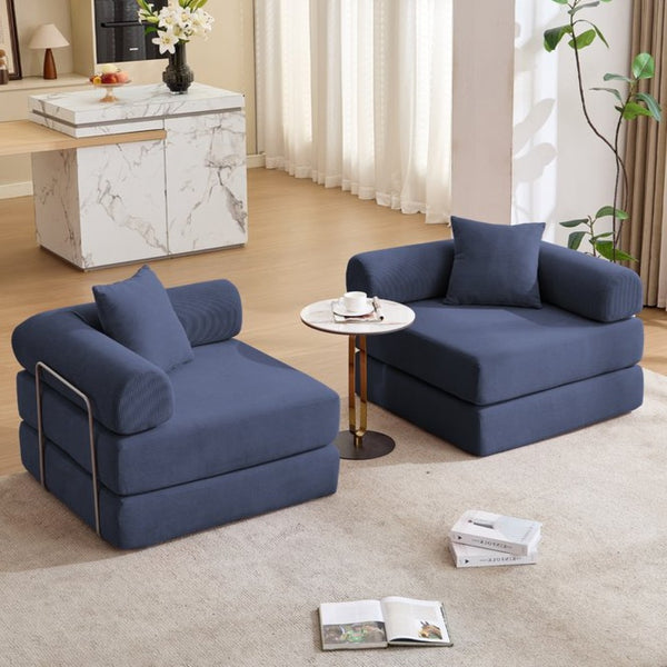 English Elm [new Arrived] Modular Corduroy Sofa Bed Four Sections Convertible Sleeper for Studio Apartments Blue W1628P360502