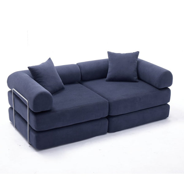 English Elm [new Arrived] Modular Corduroy Sofa Bed Four Sections Convertible Sleeper for Studio Apartments Blue W1628P360502