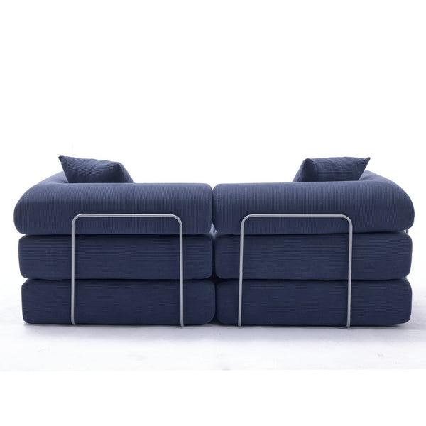 English Elm [new Arrived] Modular Corduroy Sofa Bed Four Sections Convertible Sleeper for Studio Apartments Blue W1628P360502
