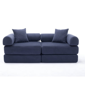 English Elm [new Arrived] Modular Corduroy Sofa Bed Four Sections Convertible Sleeper for Studio Apartments Blue W1628P360502