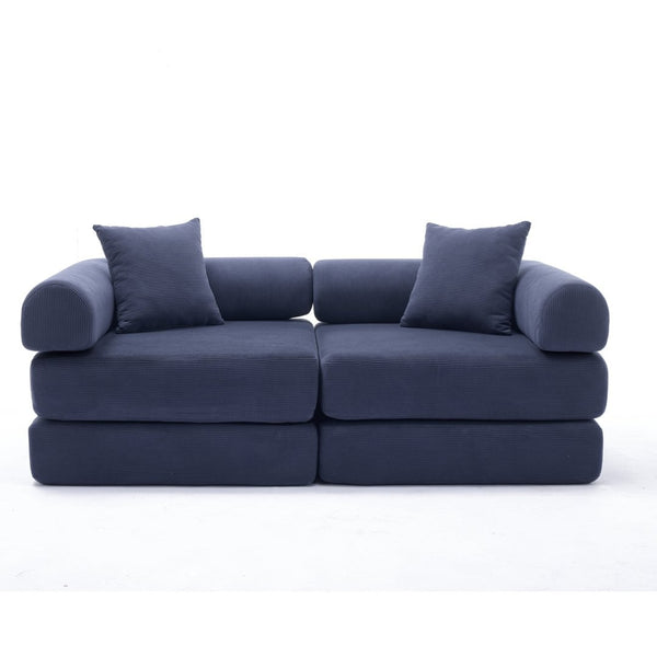English Elm [new Arrived] Modular Corduroy Sofa Bed Four Sections Convertible Sleeper for Studio Apartments Blue W1628P360502