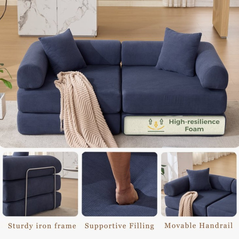 English Elm [new Arrived] Modular Corduroy Sofa Bed Four Sections Convertible Sleeper for Studio Apartments Blue W1628P360502