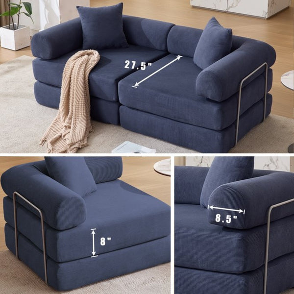 English Elm [new Arrived] Modular Corduroy Sofa Bed Four Sections Convertible Sleeper for Studio Apartments Blue W1628P360502
