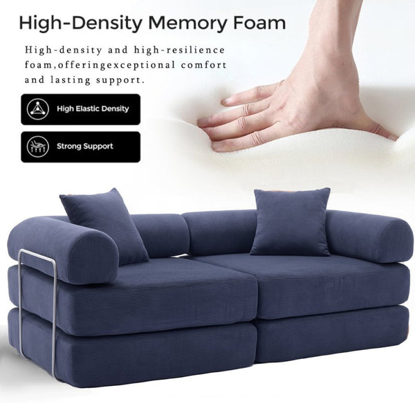 English Elm [new Arrived] Modular Corduroy Sofa Bed Four Sections Convertible Sleeper for Studio Apartments Blue W1628P360502