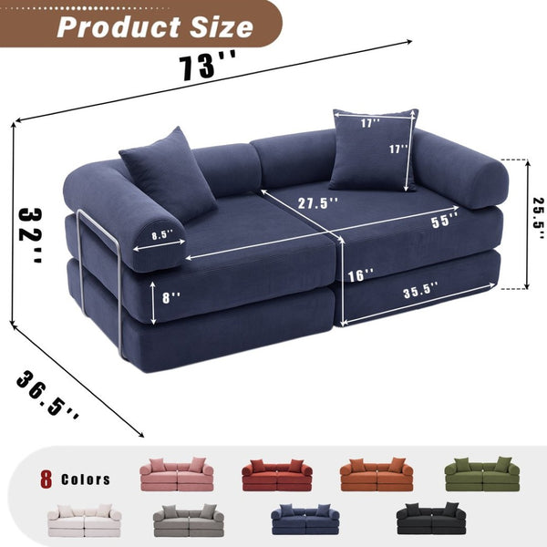 English Elm [new Arrived] Modular Corduroy Sofa Bed Four Sections Convertible Sleeper for Studio Apartments Blue W1628P360502
