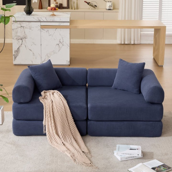 English Elm [new Arrived] Modular Corduroy Sofa Bed Four Sections Convertible Sleeper for Studio Apartments Blue W1628P360502